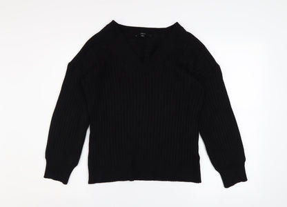 NEXT Womens Black V-Neck Ribbed Pullover Jumper Size L