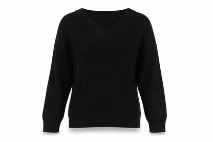NEXT Womens Black V-Neck Ribbed Pullover Jumper Size L