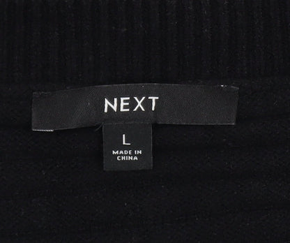 NEXT Womens Black V-Neck Ribbed Pullover Jumper Size L
