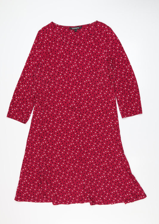 Bonmarché Women’s Red Polka Dot A-Line Knee Length Dress Size 12