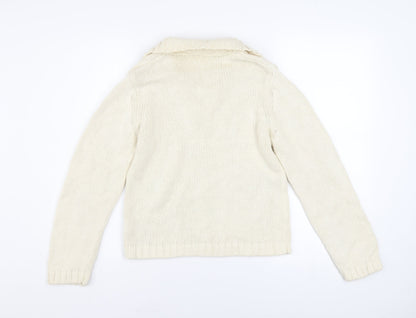 Next Women Ivory Collared Chunky Knit Cotton Pullover Jumper Size S