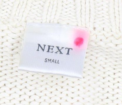 Next Women Ivory Collared Chunky Knit Cotton Pullover Jumper Size S