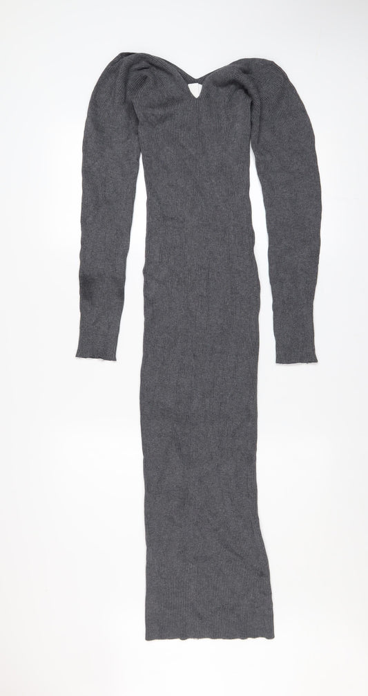 H&M Women’s Grey Long Sleeve Bodycon Knit Dress Size S