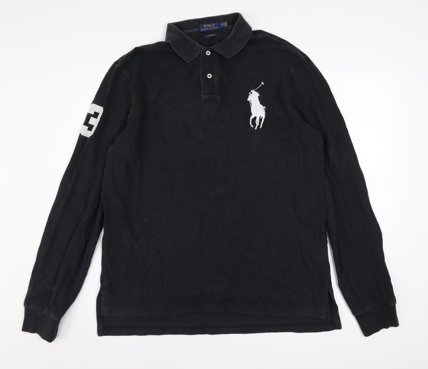 Ralph Lauren Men's Black Long Sleeve Custom Fit Rugby Shirt XL