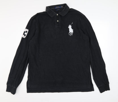 Ralph Lauren Men's Black Long Sleeve Custom Fit Rugby Shirt XL