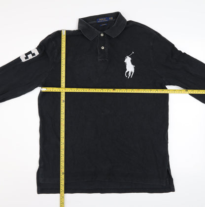 Ralph Lauren Men's Black Long Sleeve Custom Fit Rugby Shirt XL