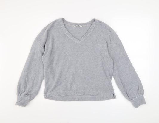 Marks and Spencer Women Grey V-Neck Knit Pullover Jumper Size S