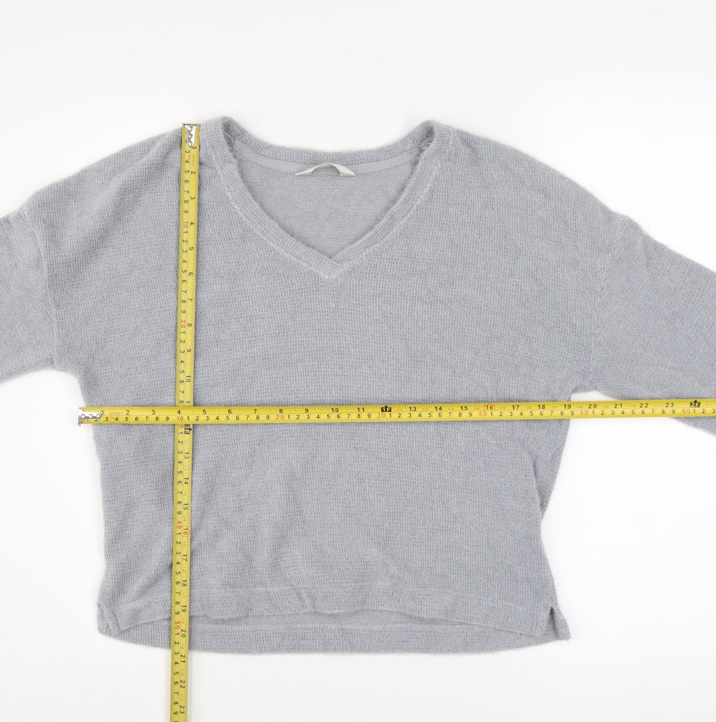 Marks and Spencer Women Grey V-Neck Knit Pullover Jumper Size S