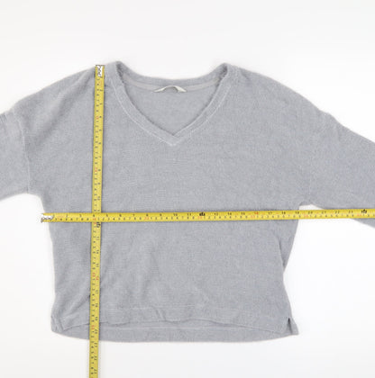 Marks and Spencer Women Grey V-Neck Knit Pullover Jumper Size S