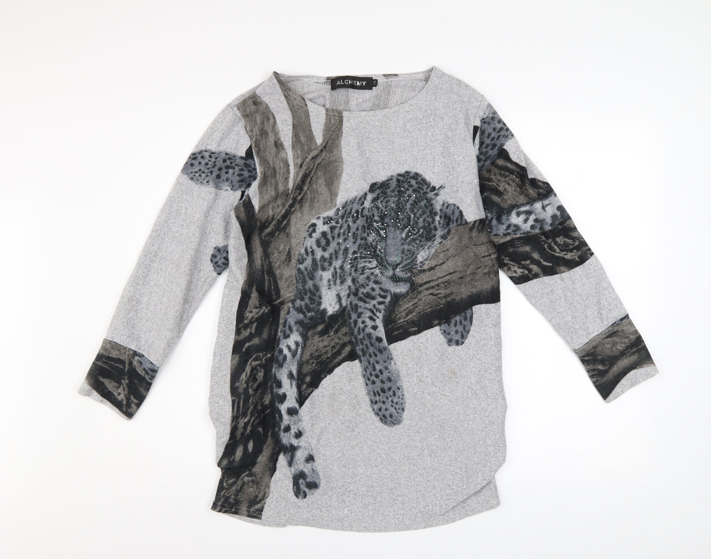 Alchemy Women's Grey Animal Print Jewel Pullover Jumper One Size