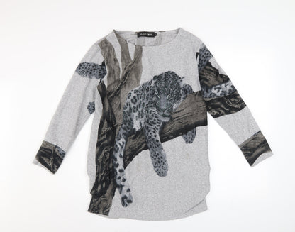 Alchemy Women's Grey Animal Print Jewel Pullover Jumper One Size