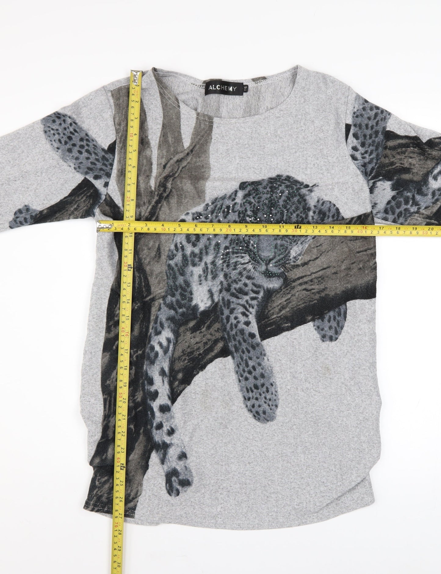 Alchemy Women's Grey Animal Print Jewel Pullover Jumper One Size