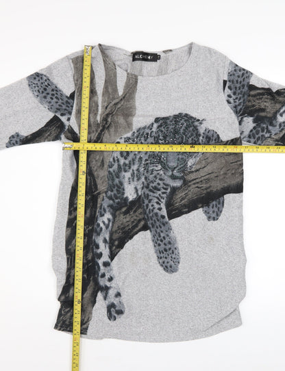 Alchemy Women's Grey Animal Print Jewel Pullover Jumper One Size
