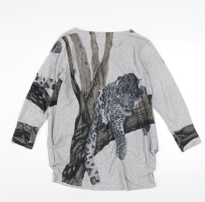 Alchemy Women's Grey Animal Print Jewel Pullover Jumper One Size