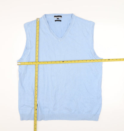Austin Reed Mens Blue Cotton Cashmere V-Neck Sleeveless Jumper L