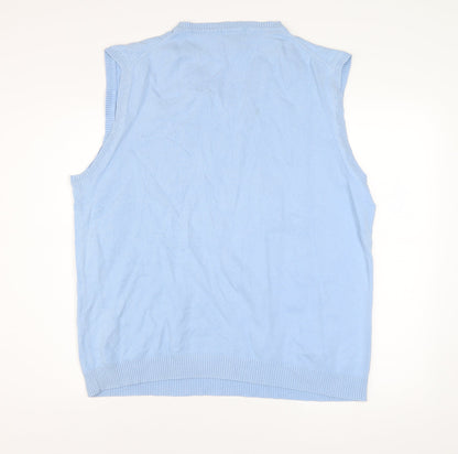 Austin Reed Mens Blue Cotton Cashmere V-Neck Sleeveless Jumper L