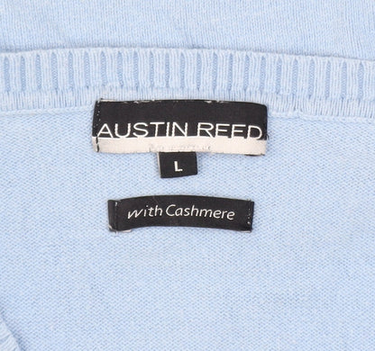 Austin Reed Mens Blue Cotton Cashmere V-Neck Sleeveless Jumper L