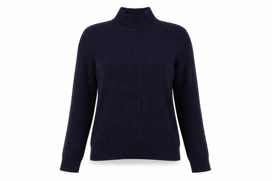 Oysho Women's Blue Roll Neck Cable Knit Jumper Size 12