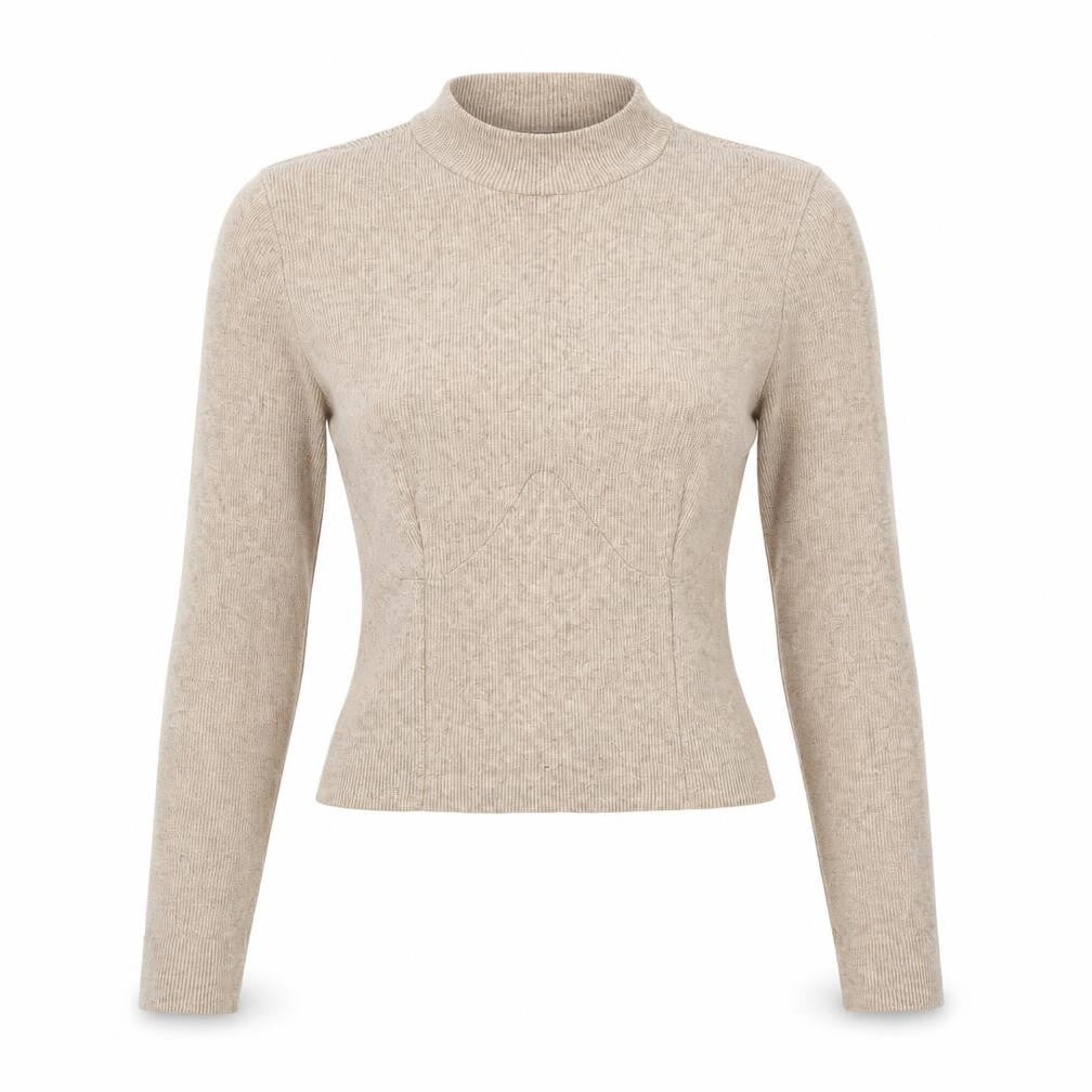 Bershka Women’s Beige Mock Neck Slim Fit Knit Jumper Size 8
