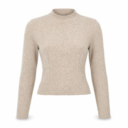 Bershka Women’s Beige Mock Neck Slim Fit Knit Jumper Size 8
