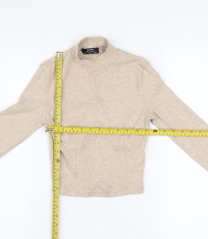 Bershka Women’s Beige Mock Neck Slim Fit Knit Jumper Size 8