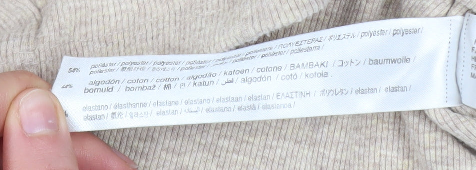 Bershka Women’s Beige Mock Neck Slim Fit Knit Jumper Size 8