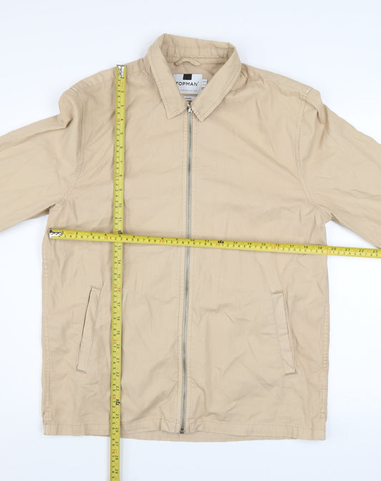 Topman Men's Beige Cotton Basic Jacket M Collared Zip Casual