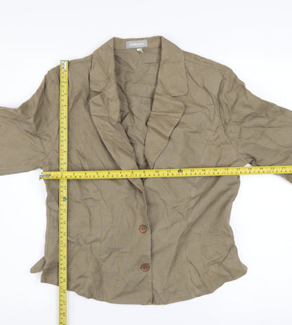 Steilmann Women's Brown Linen Blazer Size 12 Classic 3/4 Sleeve