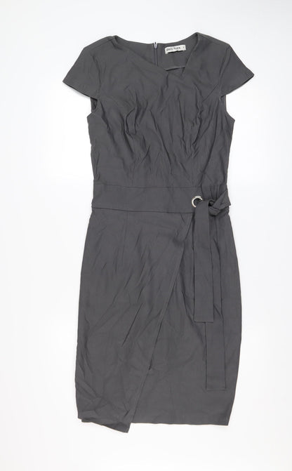 Grace Karin Women’s Grey V-Neck Wrap Belted Knee Length Dress M