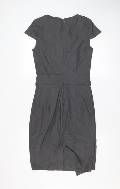 Grace Karin Women’s Grey V-Neck Wrap Belted Knee Length Dress M