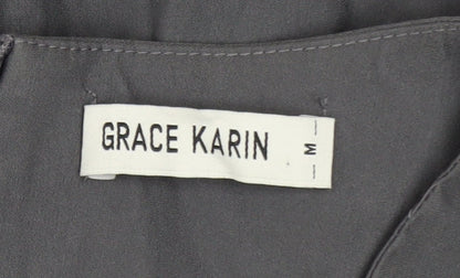 Grace Karin Women’s Grey V-Neck Wrap Belted Knee Length Dress M