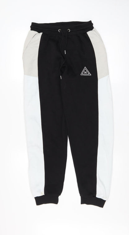 MAN Men's Black Colourblock Jogger Trousers XS Regular Fit