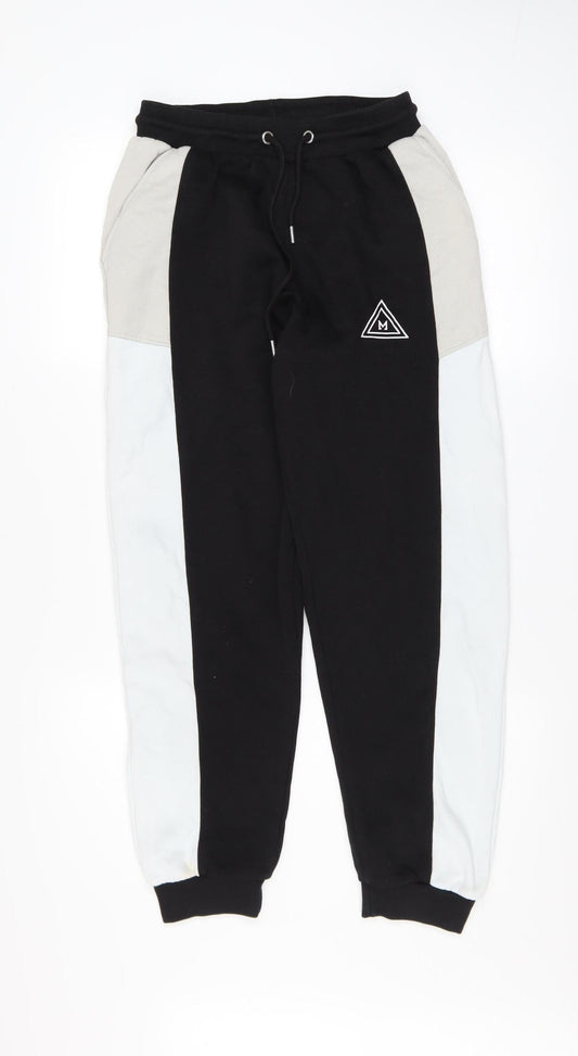 MAN Men's Black Colourblock Jogger Trousers XS Regular Fit