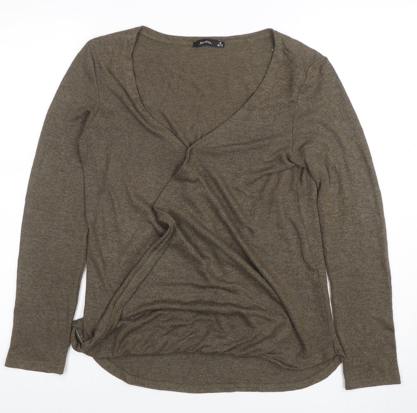 Womens UK Size M Bershka Brown Wrap T-Shirt