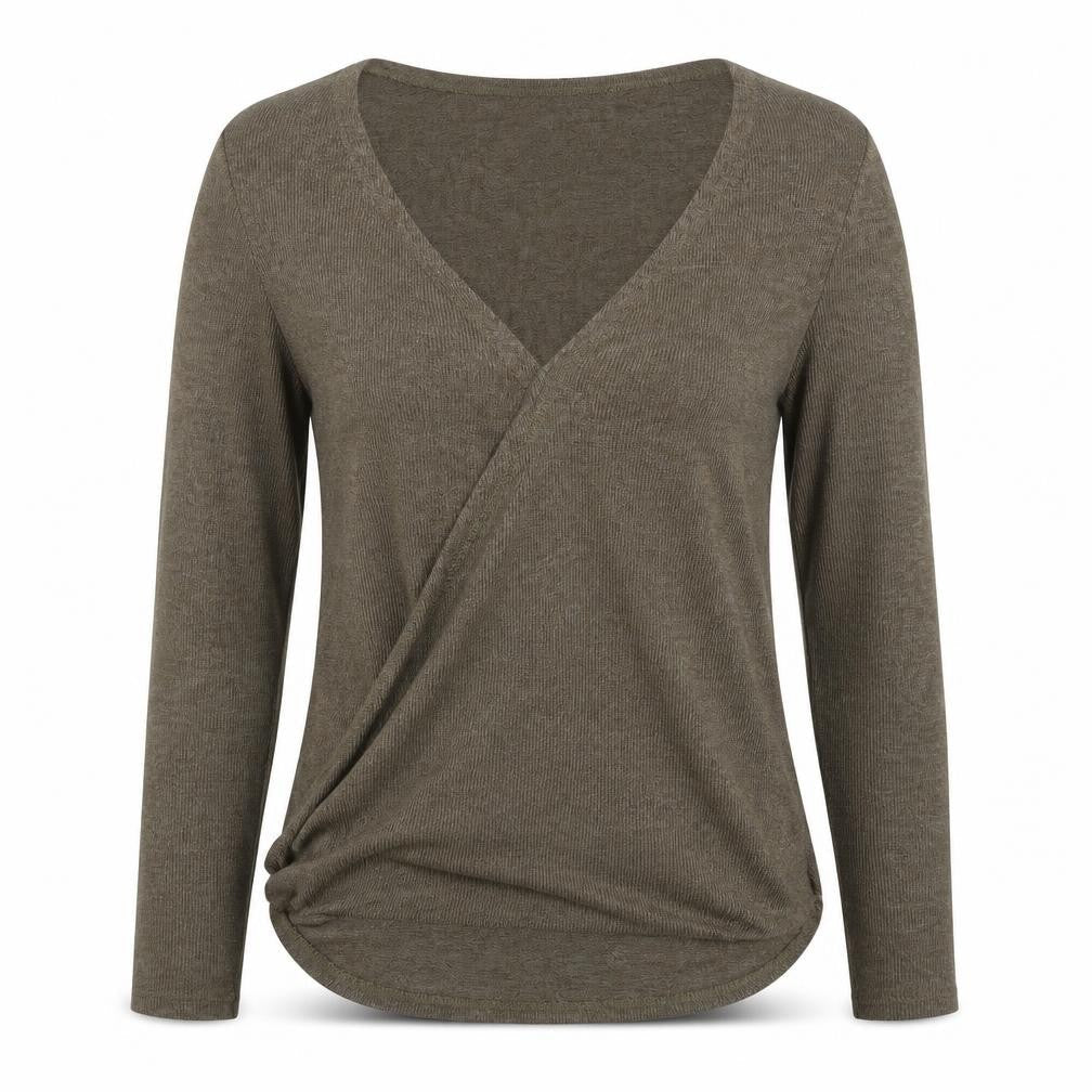 Womens UK Size M Bershka Brown Wrap T-Shirt