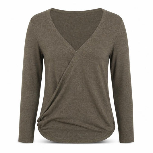 Womens UK Size M Bershka Brown Wrap T-Shirt