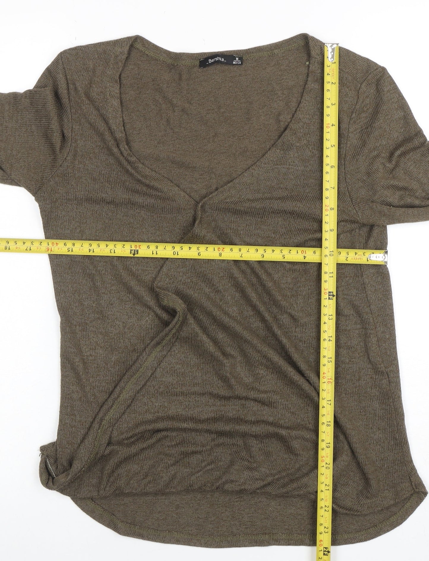 Womens UK Size M Bershka Brown Wrap T-Shirt