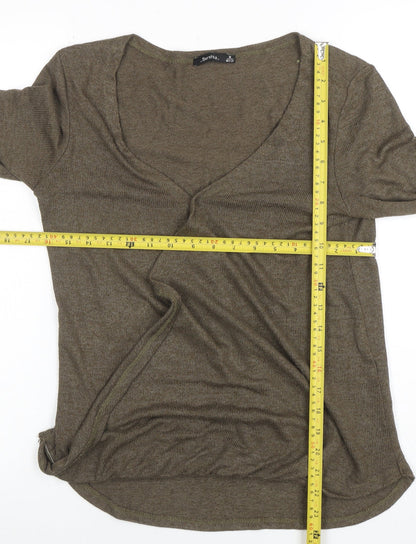 Womens UK Size M Bershka Brown Wrap T-Shirt