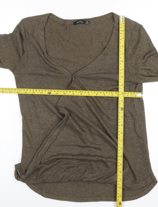 Womens UK Size M Bershka Brown Wrap T-Shirt