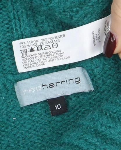Red Herring Women’s Green Cowl Neck Belted Long Sleeve Jumper Size 10