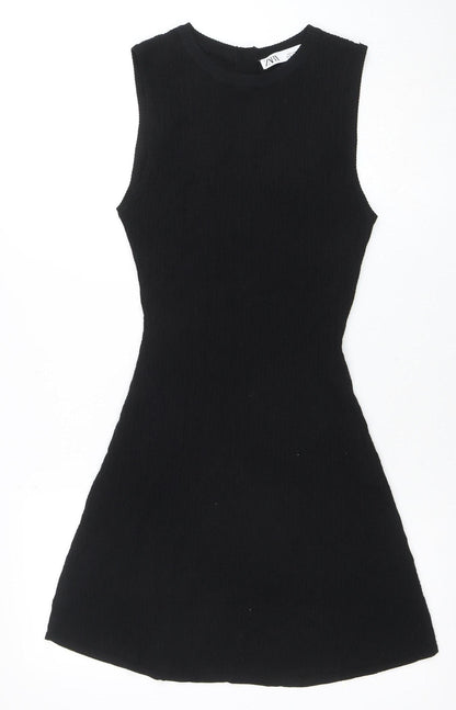 ZARA Women Black Knit Sleeveless A-Line Dress Size 12