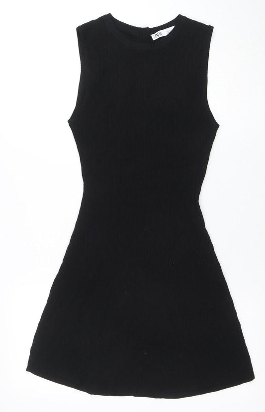 ZARA Women Black Knit Sleeveless A-Line Dress Size 12