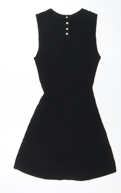 ZARA Women Black Knit Sleeveless A-Line Dress Size 12