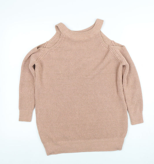 Boohoo Women’s Beige Cold Shoulder Knit Jumper Size S