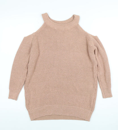 Boohoo Women’s Beige Cold Shoulder Knit Jumper Size S