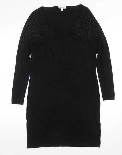 Monsoon Womens Black Beaded Knit Bodycon Dress Size S Long Sleeve
