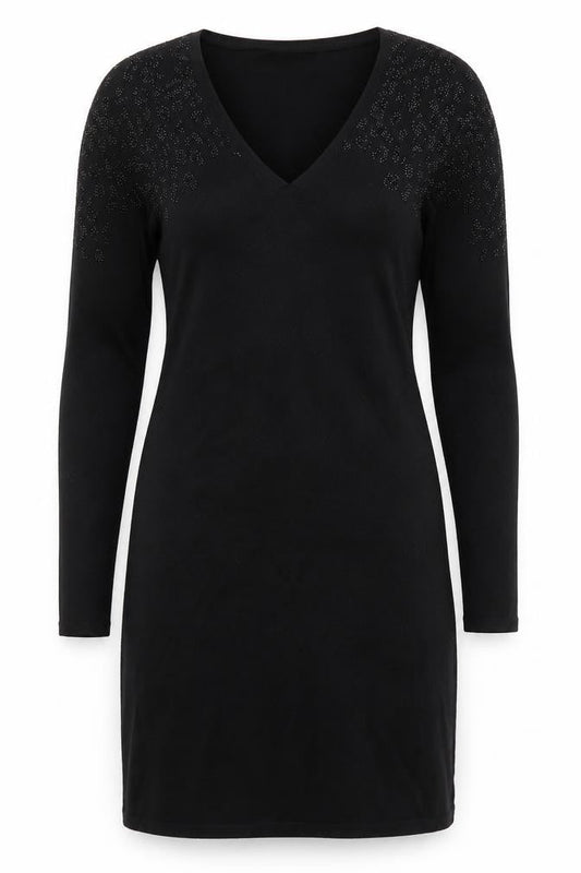 Monsoon Womens Black Beaded Knit Bodycon Dress Size S Long Sleeve