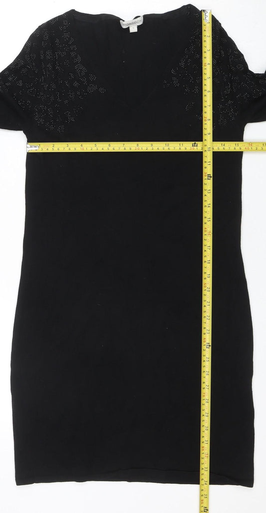 Monsoon Womens Black Beaded Knit Bodycon Dress Size S Long Sleeve
