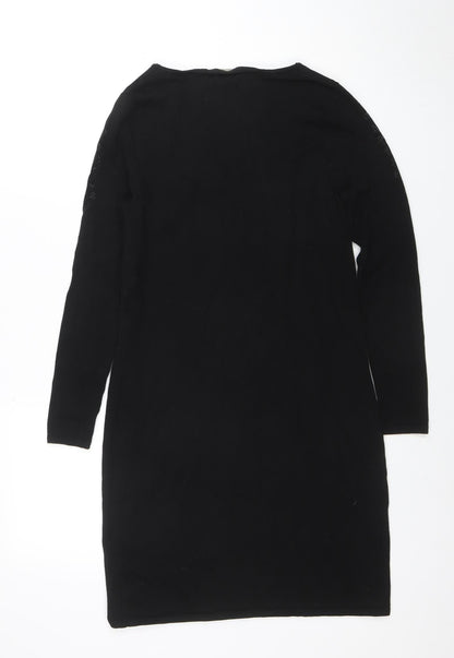 Monsoon Womens Black Beaded Knit Bodycon Dress Size S Long Sleeve