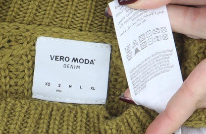 Vero Moda Women’s Green Chunky Knit High Neck Pullover Jumper M